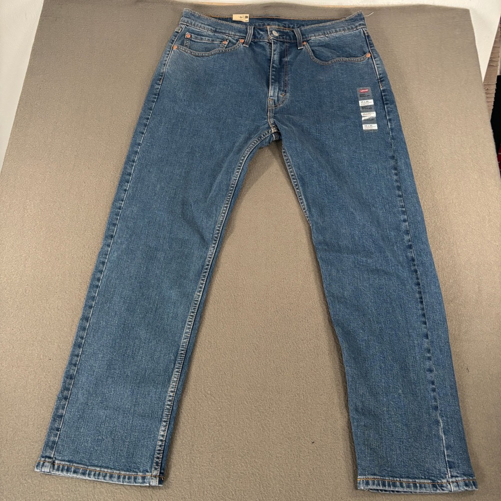 Levis 505 Regular Fit Jeans Mens Size 35x30 Medium Blue Stretch 005051454